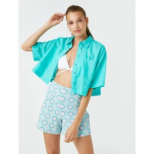 Oversize Crop Gömlek Keten Karışımlı