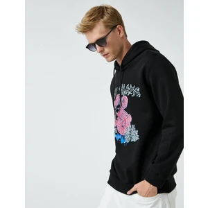 Baskılı Kapşonlu Sweatshirt Şardonlu