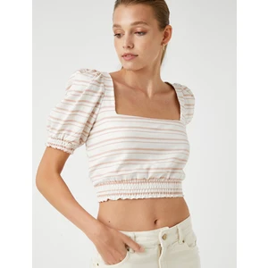 Crop Bluz Beli Lastikli