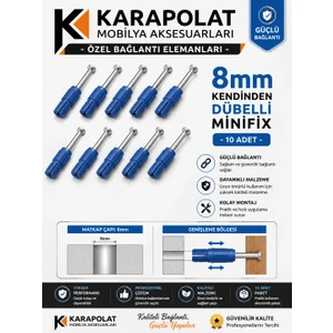 Minifix Mili Kendinden Dübelli 8mm (10 Adet)