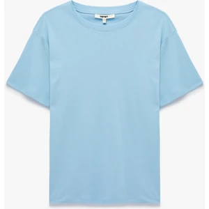 Pamuklu Kısa Kollu Bisiklet Yaka Oversize Basic Tişört