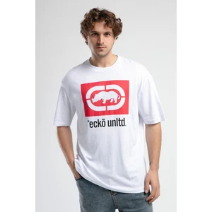Ecko Unltd. ITHACA Beyaz Bisiklet Yaka Nakışlı Oversize Erkek Tshirt