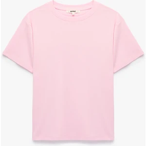 Pamuklu Kısa Kollu Bisiklet Yaka Oversize Basic Tişört