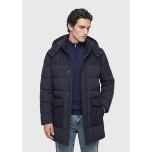 Lacivert Regular Fit Kapüşonlu Dokuma Kaban