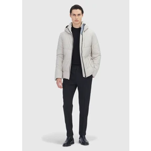 Bej Regular Fit Kapüşonlu Casual Dokuma Mont