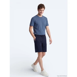 Lacivert Düz Örme Regular Fit Casual Bermuda