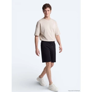 Siyah Düz Örme Regular Fit Casual Bermuda