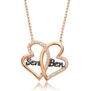 Inure Jewelry Gümüş Kalpli Sen Ben Bayan Kolye