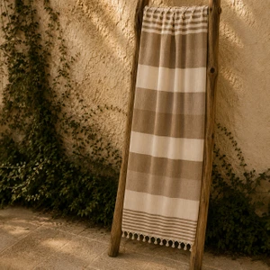 Soft Stripe Datça Peştamal - Bej - 90X170 cm