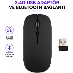 Blue İnter LE101 Bluetooth & Wireless Şarj Edilebilir Kablosuz Mouse - Siyah