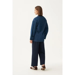 Prem  Mavi V Yaka Denim Gömlek Tunik