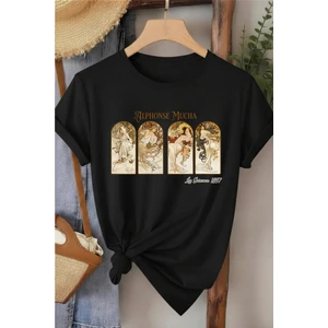 Alphonse Mucha Baskılı Kadın Pamuk T-Shirt