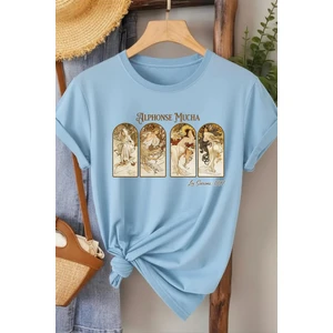 Alphonse Mucha Baskılı Kadın Pamuk T-Shirt