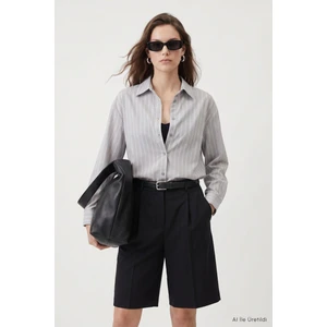 Çizgili Oversize Gömlek 4013A Gri