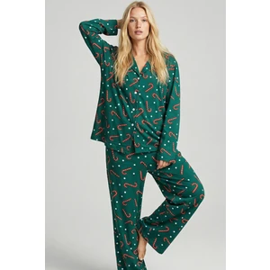 Siyah İnci Örme Düğmeli Pijama Takımı