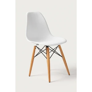 Beyaz Eames Sandalye - Natural Ahşap Ayaklı