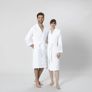 Derın Bambu Unısex Bornoz Beyaz/Açık Aqua