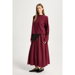 Crop Geniş Kol Oversize Basic T-shirt Bordo