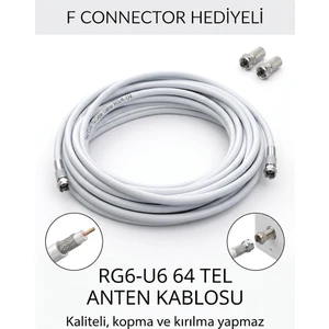 E-Sat Rg6-U6 Anten Kablosu F Connektör Hediyeli