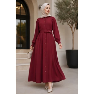 İmaj Butik Bordo Bel Kemerli Elbise