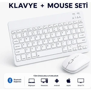 ScHitec Bluetooth Klavye + 2,4 Ghz+Bluetooth Mouse Seti Type-C Şarjlı Beyaz