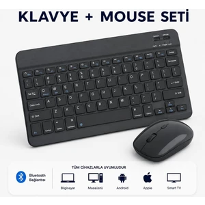 ScHitec Bluetooth Klavye + 2,4 Ghz+Bluetooth Mouse Seti Type-C Şarjlı Siyah
