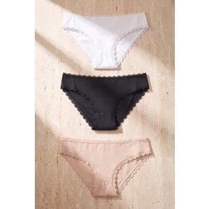 Katia & Bony Kadın 3'lü Dantelli Basic Slip Külot Siyah/beyaz/nude