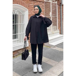 Kol Detaylı Gömlek Oversize Gömlek Siyah
