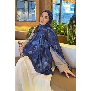 Batik Çiçek Desen Bambu Şal Gece Mavisi
