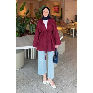 Örgü Bağlamalı Kimono Ceket Bordo
