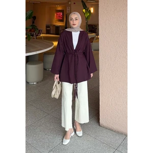 Örgü Bağlamalı Kimono Ceket Mürdüm