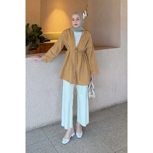 Örgü Bağlamalı Kimono Ceket Camel