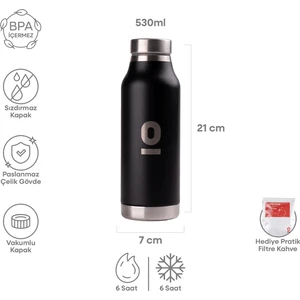 Paslanmaz Çelik Siyah Çelik Matara 530 ml No:85