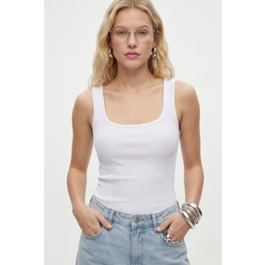 Kadın Cotton Premium Doku Beyaz Pamuklu Basic Fitilli Atlet