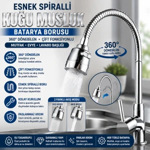 Ufak Tefek Şeyler Esnek Spiralli Kuğu Musluk Batarya Borusu 360 Derece Dönebilen Çift Fonksiyonlu Mutfak Evye Lavabo Başlığı