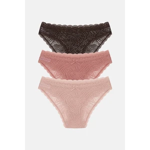 3'lü Dantelli Normal Bel Slip Külot