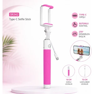 SR342 Katlanabilir Type-C Selfie Girişli Stick Çubuğu Pembe