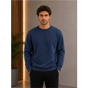 Mavi Renk Basic Bisiklet Yaka Relaxed Regular Erkek Sweatshirt