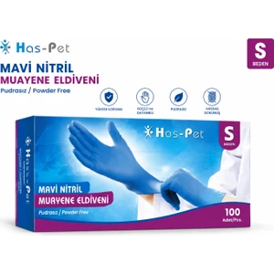 Haspet Mavi Nitril Pudrasız Eldiven - S