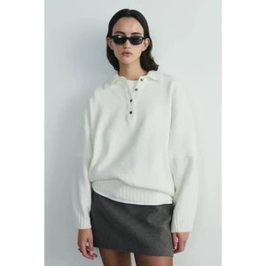 Suud Collection Ekru Rani Polo Yaka Oversize Kazak