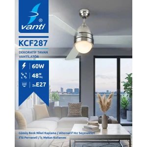 3 Kanatlı Metal Dekoratif Tavan Vantilatörü 60W KCF287