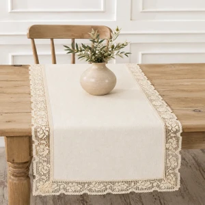 Ödel Home Dantelli Runner, Konsol, Sehpa Örtüsü-Naturel