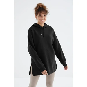 Tommy Life Siyah Reglan Kol Basic Kapüşonlu Oversize Sweatshirt Tunik - 97242