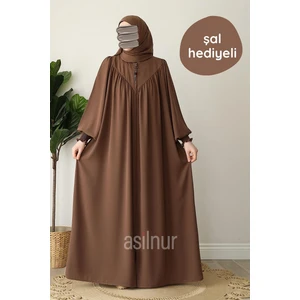 Asilnur Moda Elif Ferace Şal Hediyeli Takım Camel