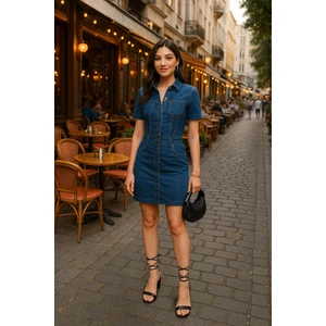 Banny Jeans Kadın Boydan Düğmeli Jean Elbise