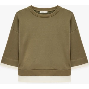 Renk Bloklu Regular Fit Bisiklet Yaka 3/4 Kol Basic Sweatshirt