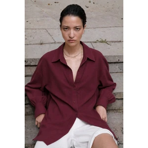 Bordo Uzun Kollu Oversize Gömlek MG2003