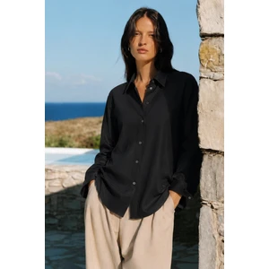 Siyah Uzun Kollu Oversize Gömlek MG2003