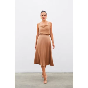 Midi Boy Saten Etek - Camel
