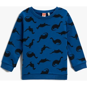 Dinozor Baskılı Sweatshirt Bisiklet Yaka